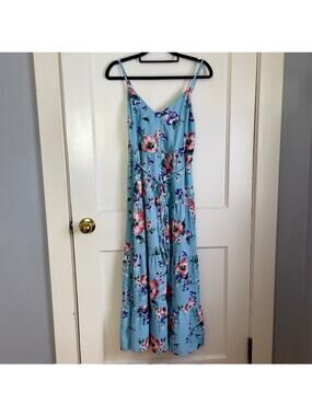 Cottagecore Floral Tiered Maxi Dress Blue Boho XS Strappy Festival Prairie Beach